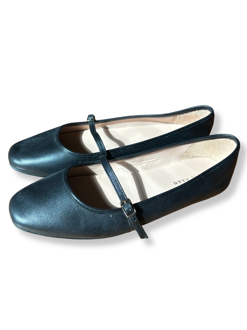 Cole Haan Black Leather Mary Jane Flats with Strap - Picture 2 of 10
